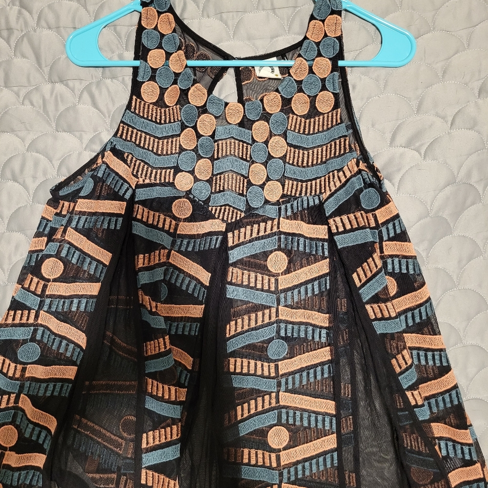 Akemi Kin Kalila Black Embroidered Mesh Top from Anthropologie